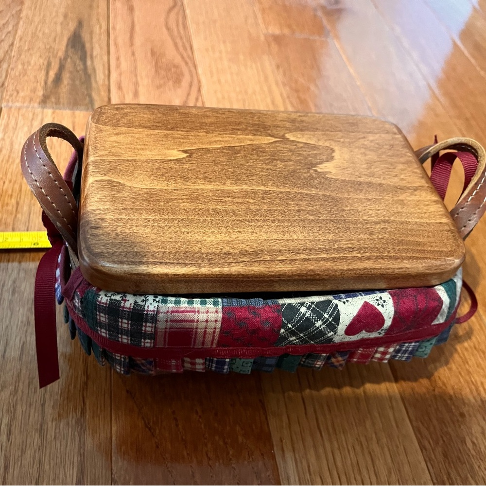 7” Long Longaberger Basket - 4 Pieces (Basket, Lid, Fabric & Plastic Inside)